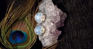 MOONSTONE Cabochons In Prong Setting Silver Stud Pierced Earrings